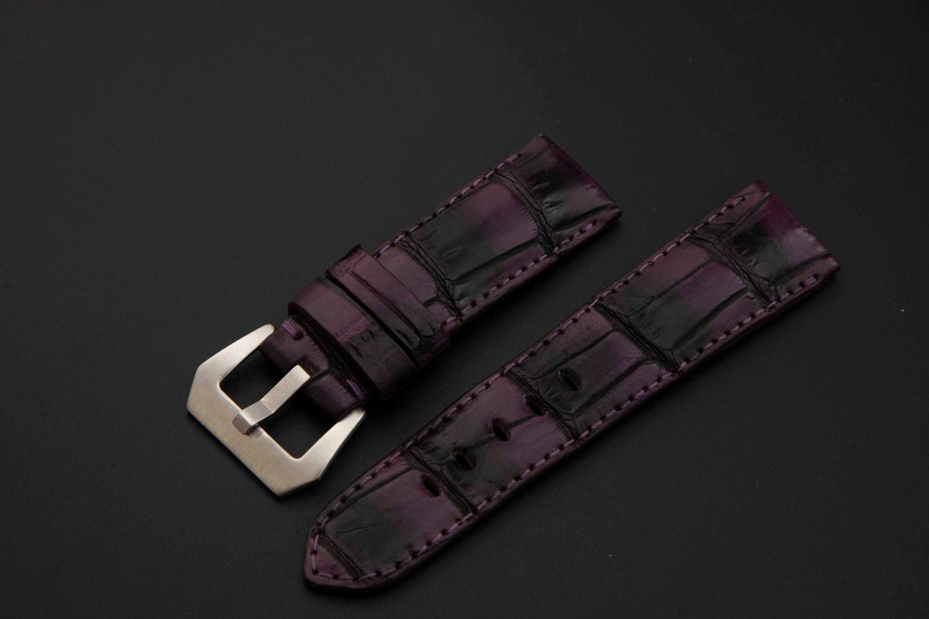 PURPLE&BLACK CROCODILE BELLY LEATHER STRAP