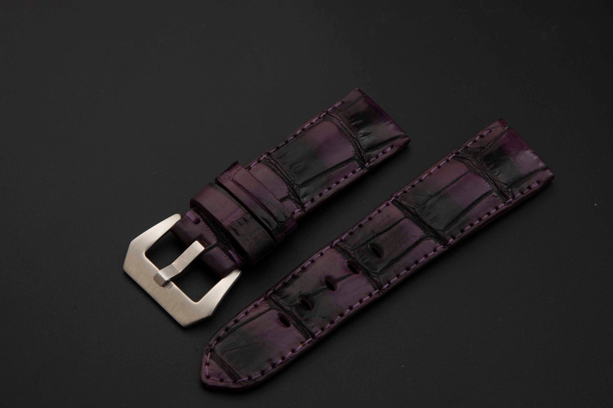 PURPLE&BLACK CROCODILE BELLY LEATHER STRAP
