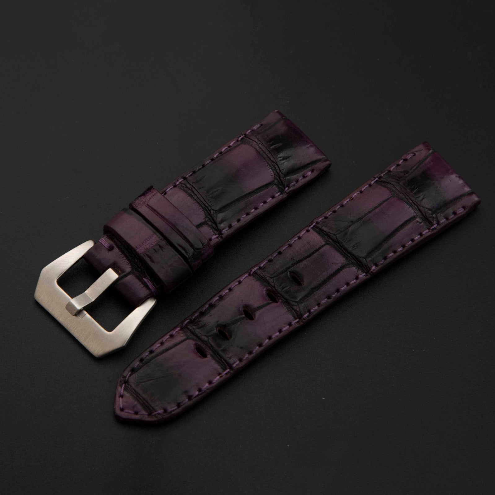 PURPLE&BLACK CROCODILE BELLY LEATHER STRAP