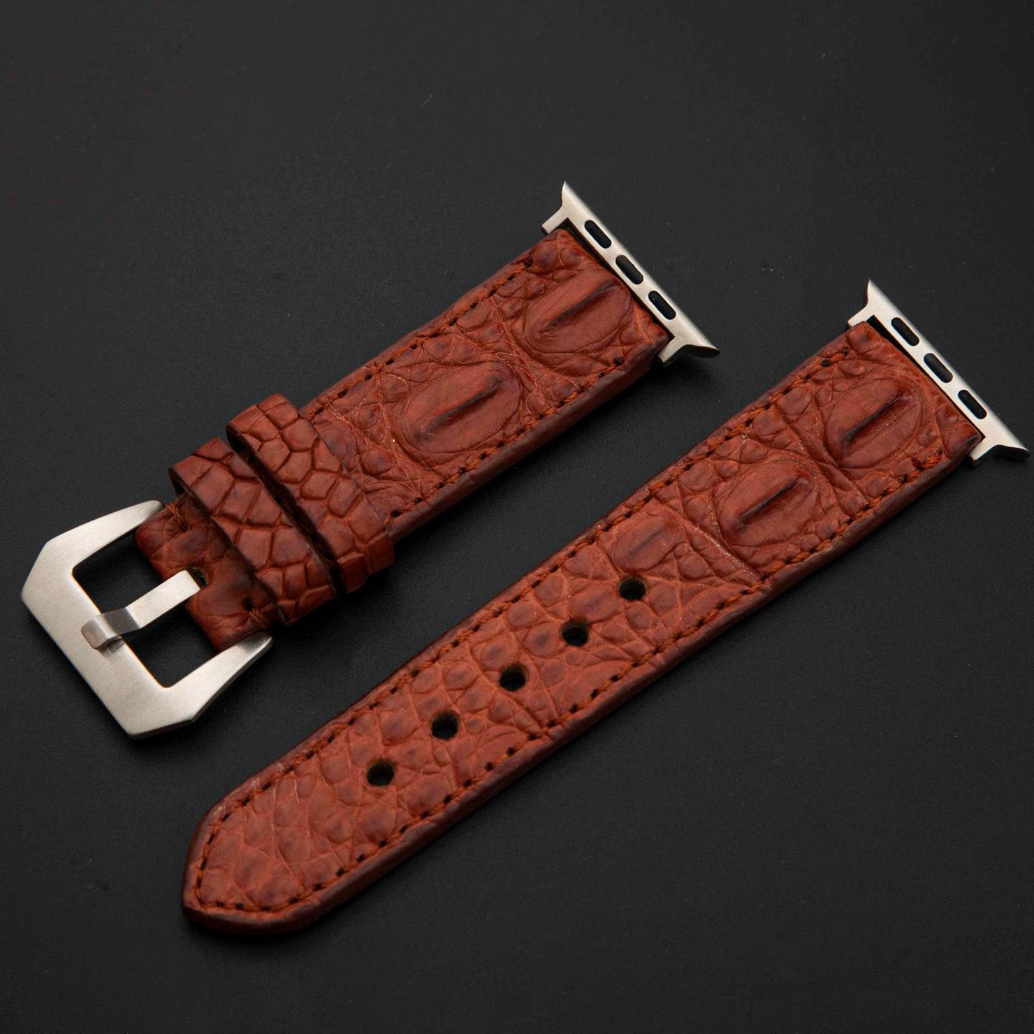 BROWN CROCODILE HORNBACK LEATHER STRAP