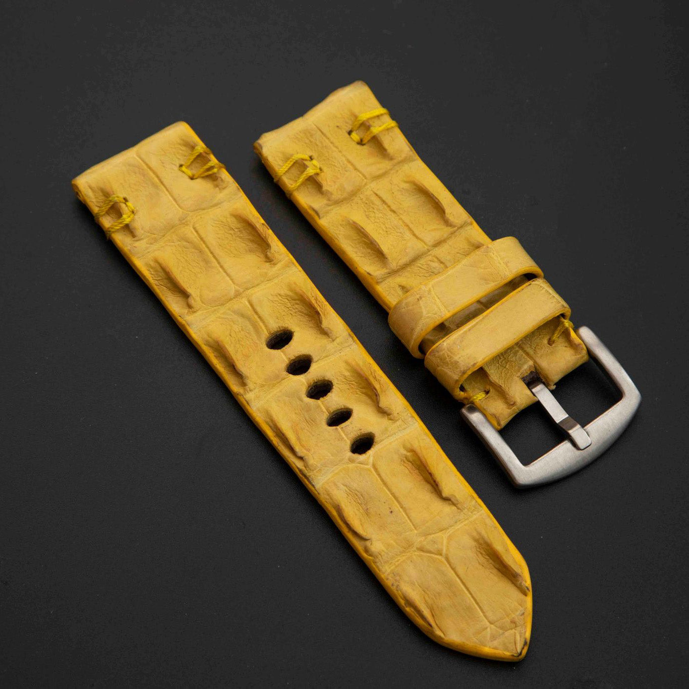 YELLOW CROCODILE HORNBACK LEATHER STRAP