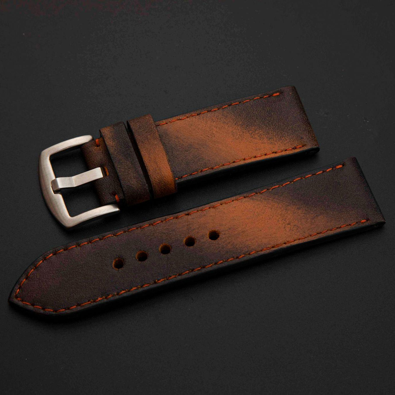 BLACK&BROWN CALF LEATHER STRAP