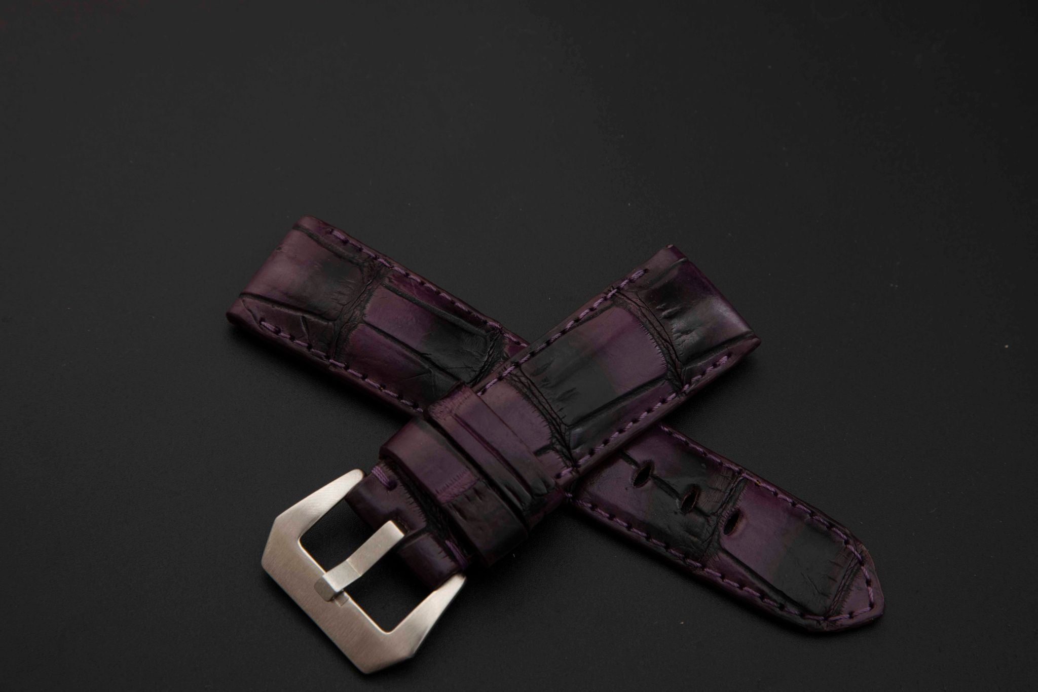 PURPLE&BLACK CROCODILE BELLY LEATHER STRAP