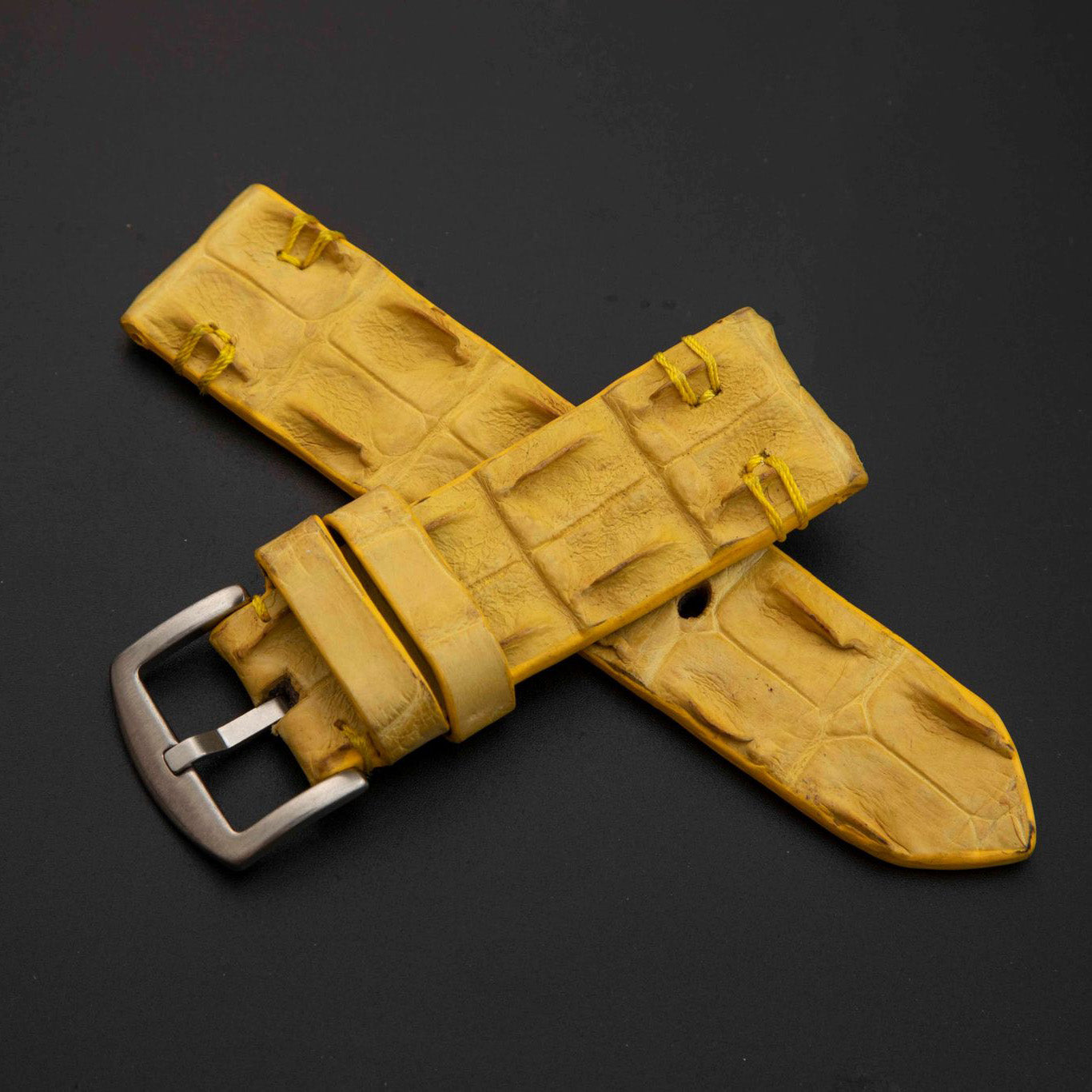YELLOW CROCODILE HORNBACK LEATHER STRAP