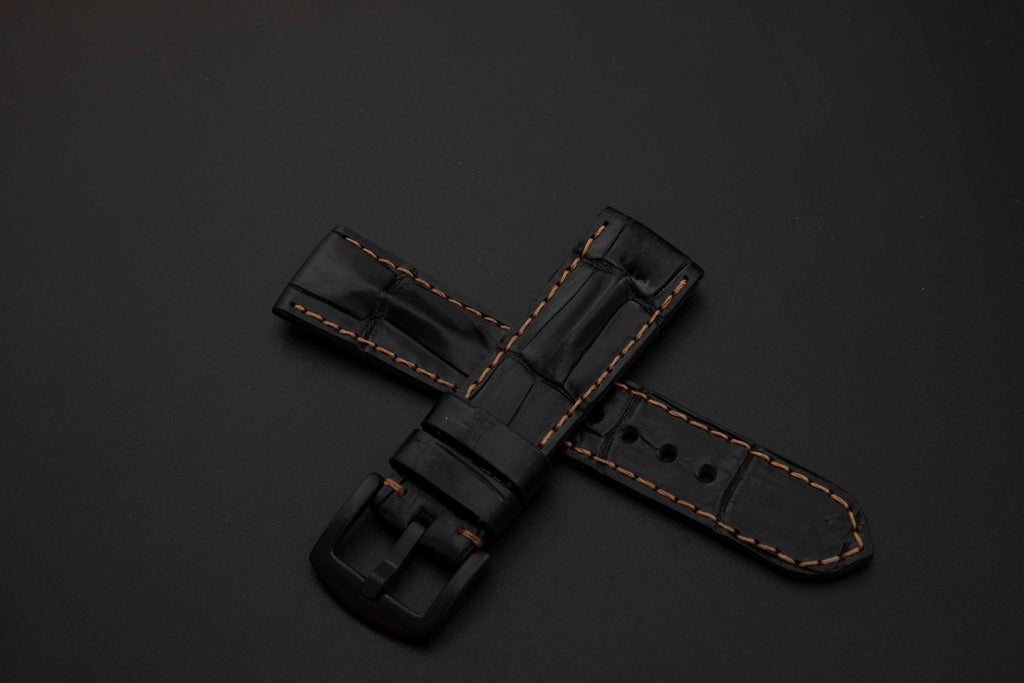 BLACK CROCODILE HORNBACK LEATHER STRAP