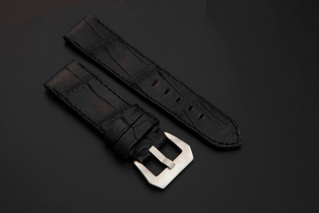 BLACK CROCODILE BELLY LEATHER STRAP - Lac Crado 
