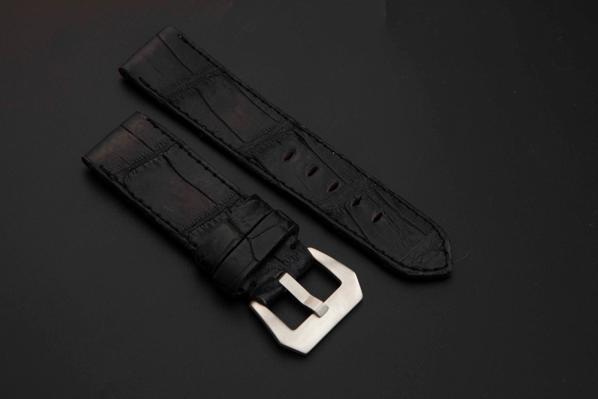 BLACK CROCODILE BELLY LEATHER STRAP - Lac Crado 