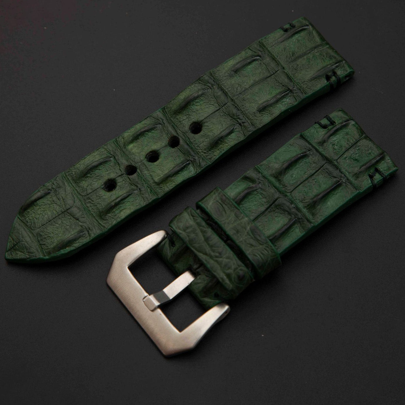 GREEN CROCODILE HORNBACK LEATHER STRAP