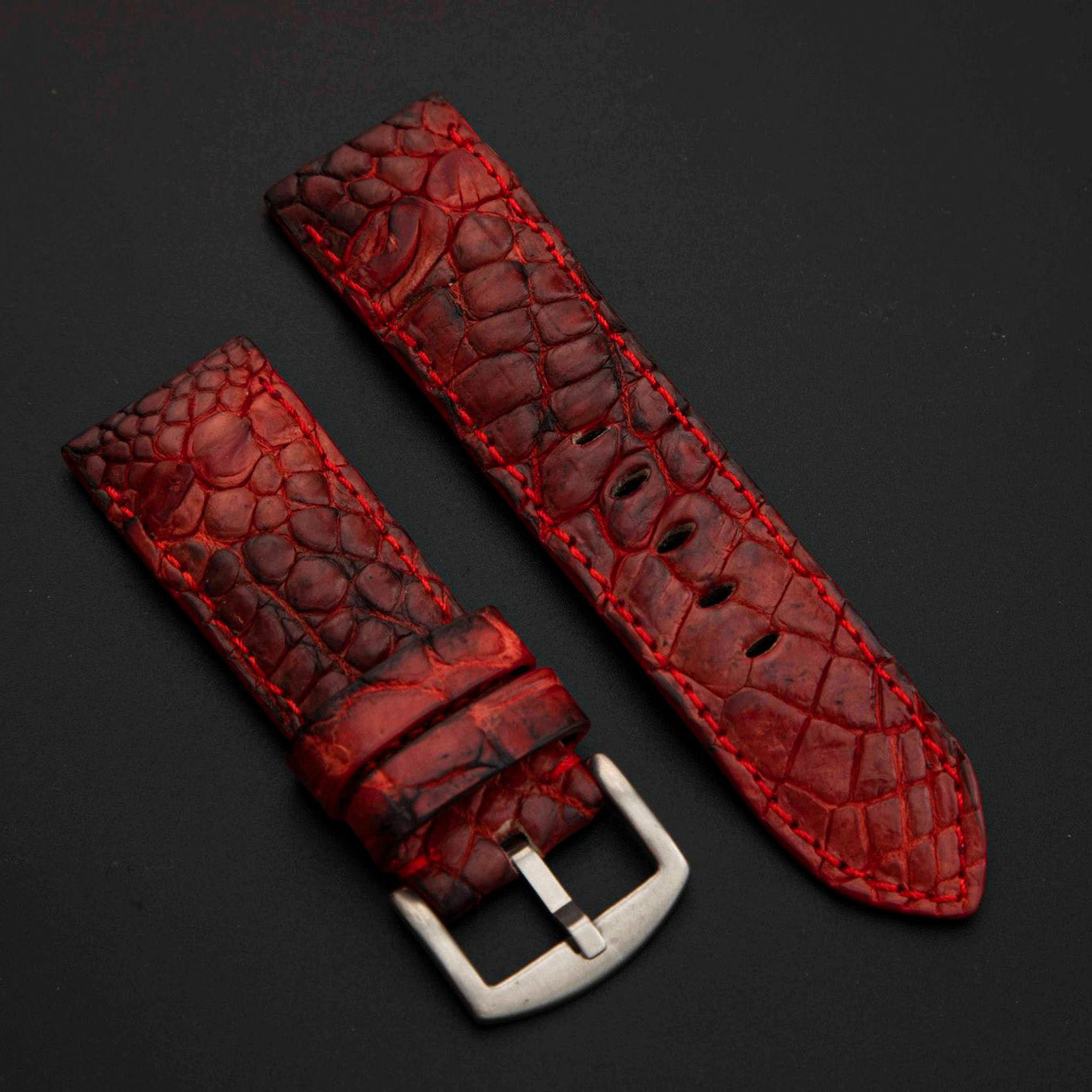 RED&BLACK CROCODILE HORNBACK LEATHER STRAP