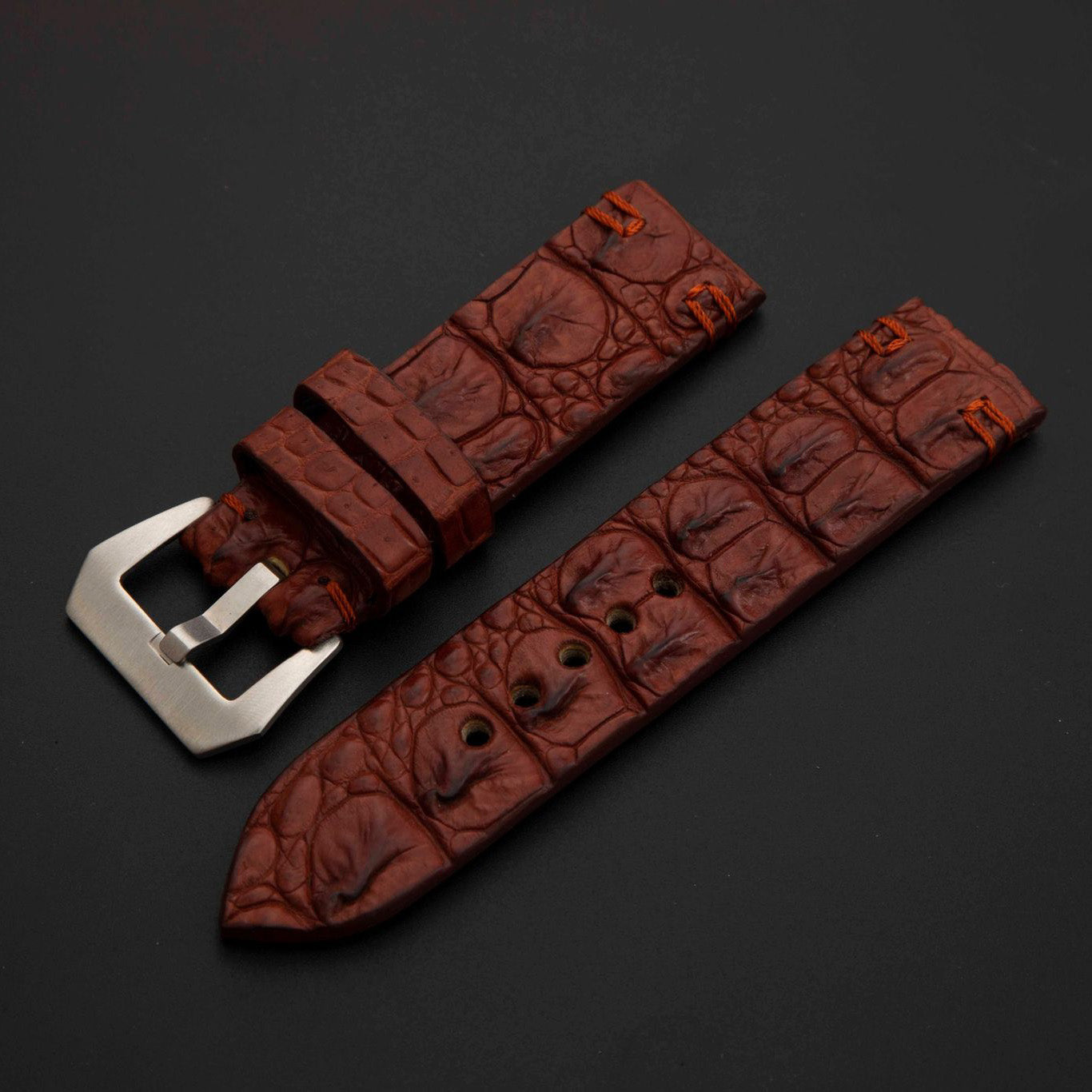 BROWN CROCODILE HORNBACK LEATHER STRAP