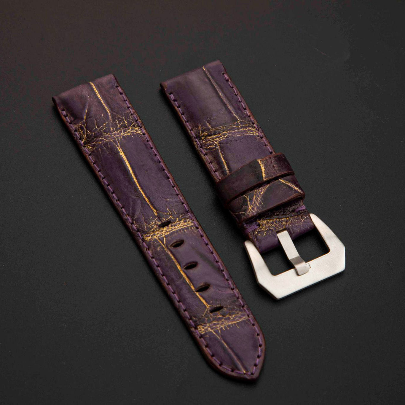PURPLE&GOLD CROCODILE BELLY  LEATHER STRAP