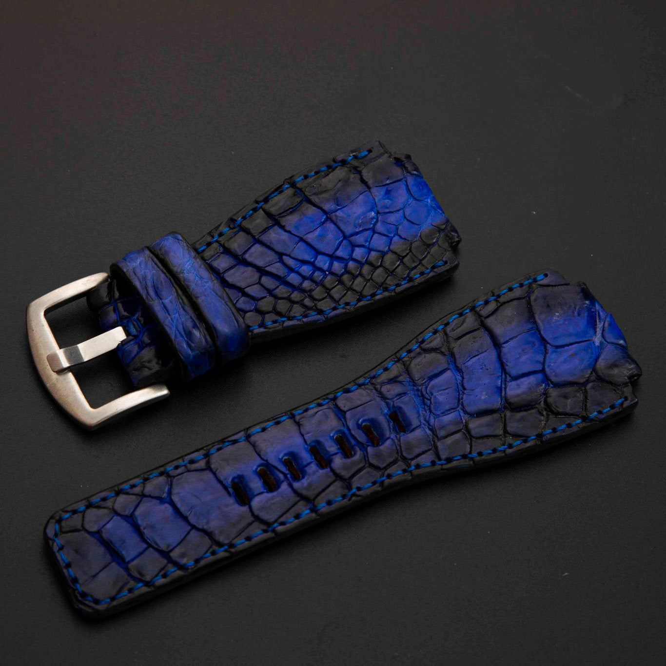 BLACK&BLUE CROCODILE HORNBACK LEATHER STRAP