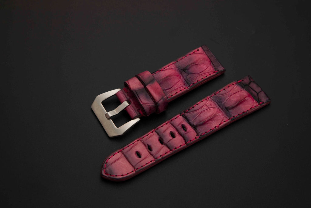 PINK&BLACK CROCODILE HORNBACK LEATHER STRAP