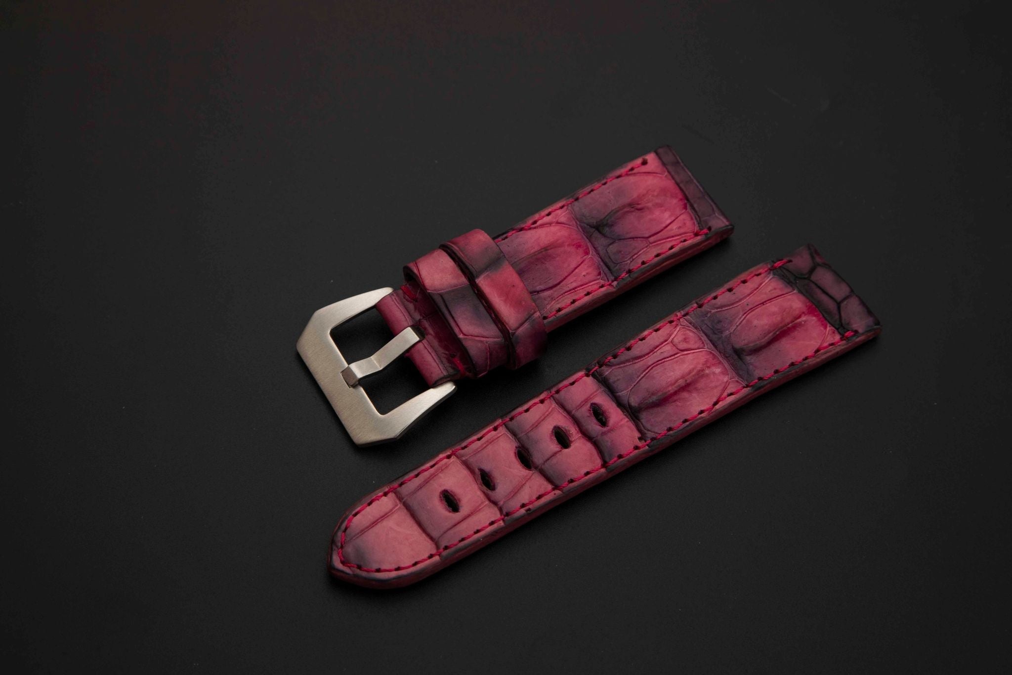 PINK&BLACK CROCODILE HORNBACK LEATHER STRAP