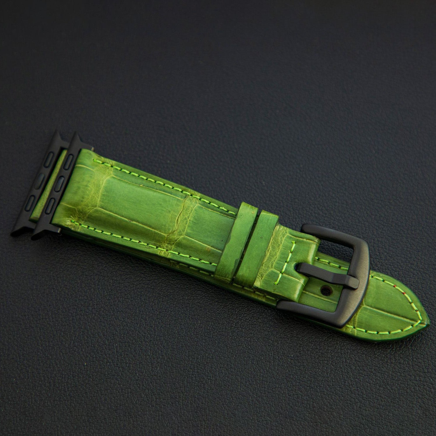 GREEN CROCODILE BELLY LEATHER STRAP