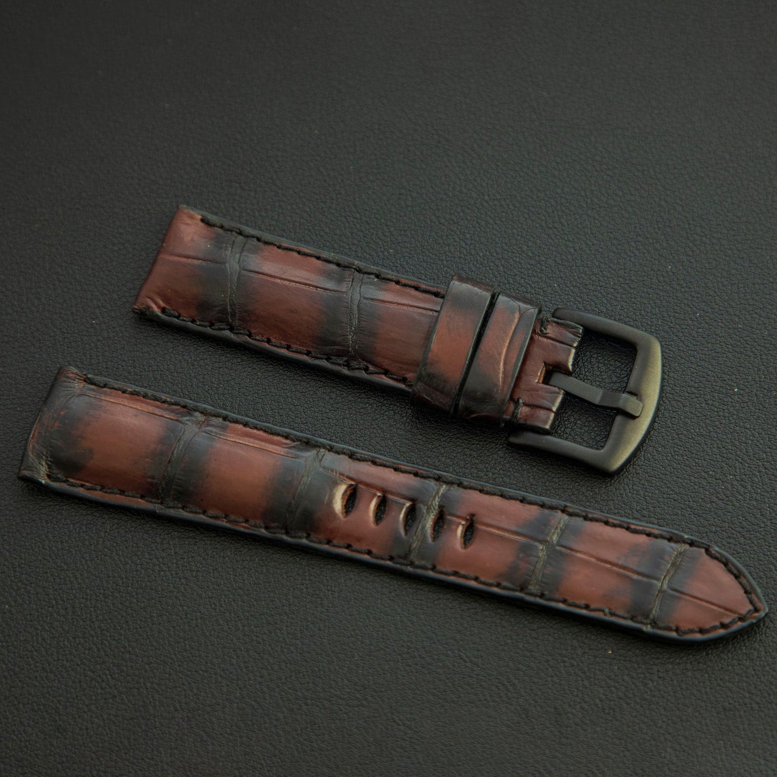 BROWN&BLACK CROCODILE BELLY LEATHER STRAP