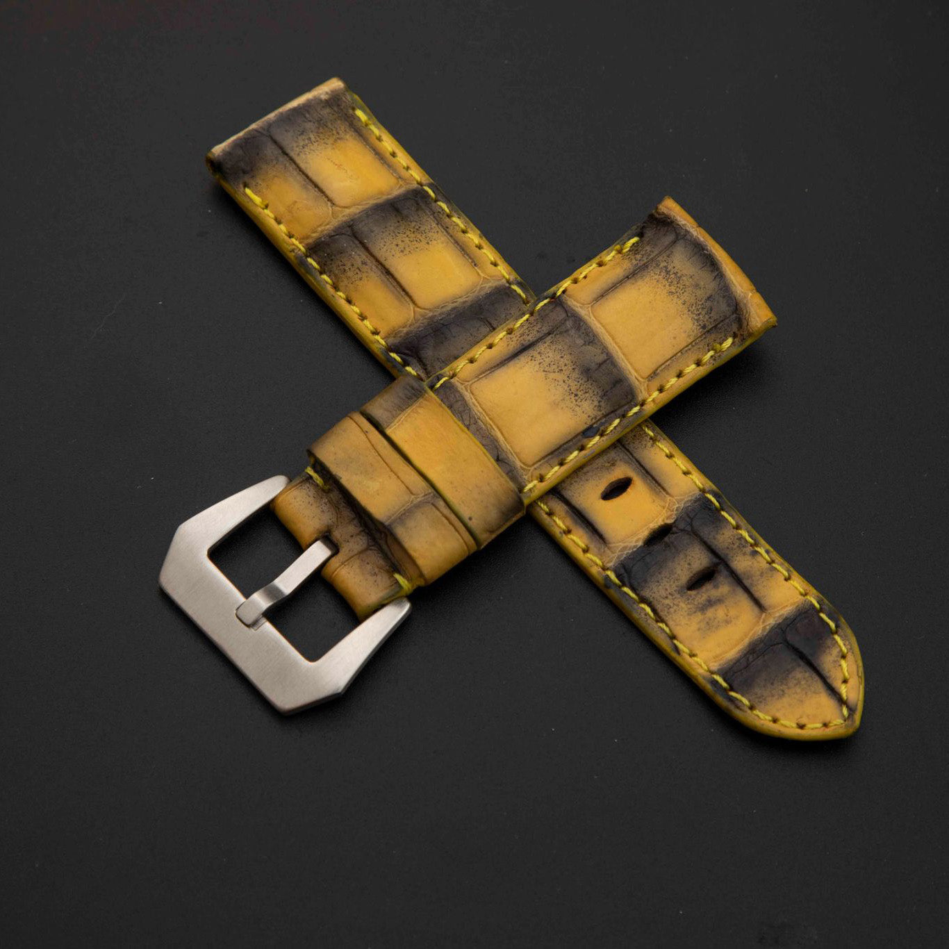 YELLOW&BLACK CROCODILE BELLY LEATHER STRAP