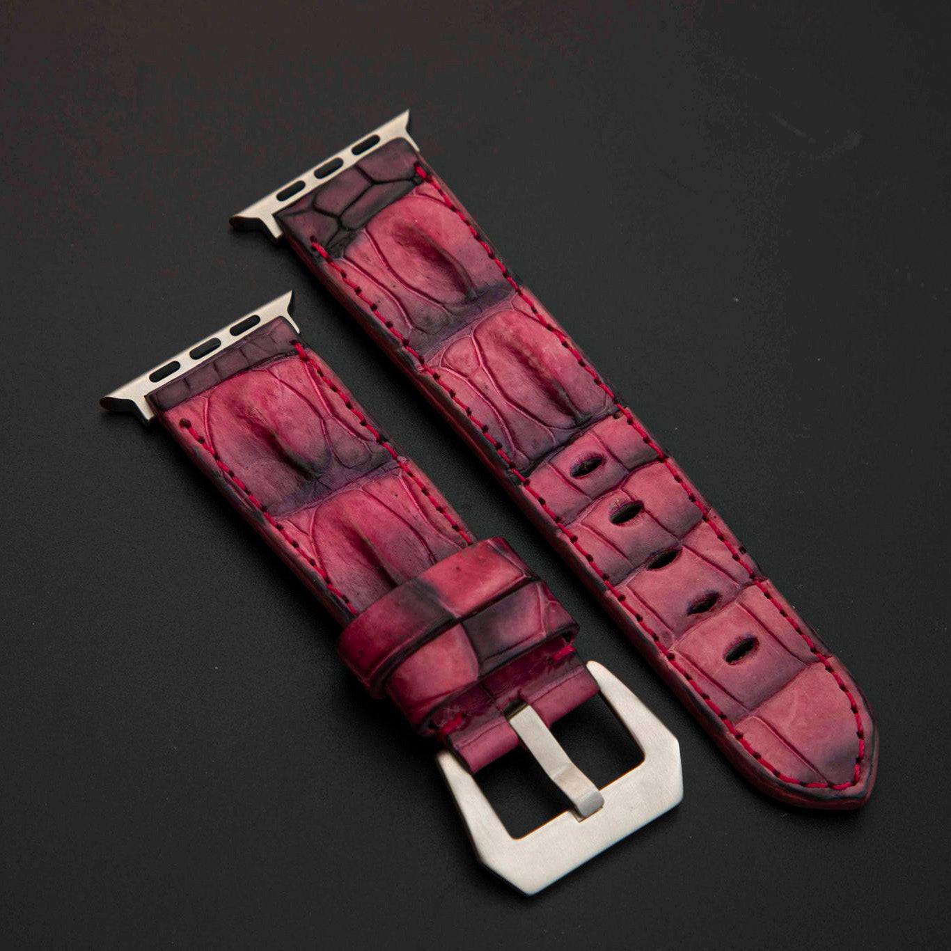PINK&BLACK CROCODILE HORNBACK LEATHER STRAP