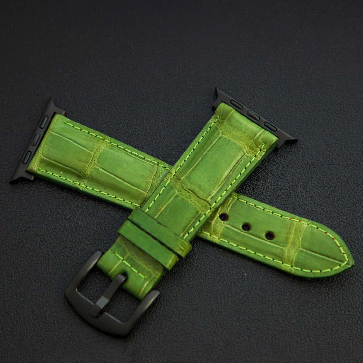 GREEN CROCODILE BELLY LEATHER STRAP