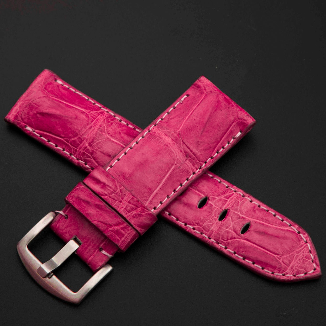 PINK CROCODILE BELLY LEATHER STRAP