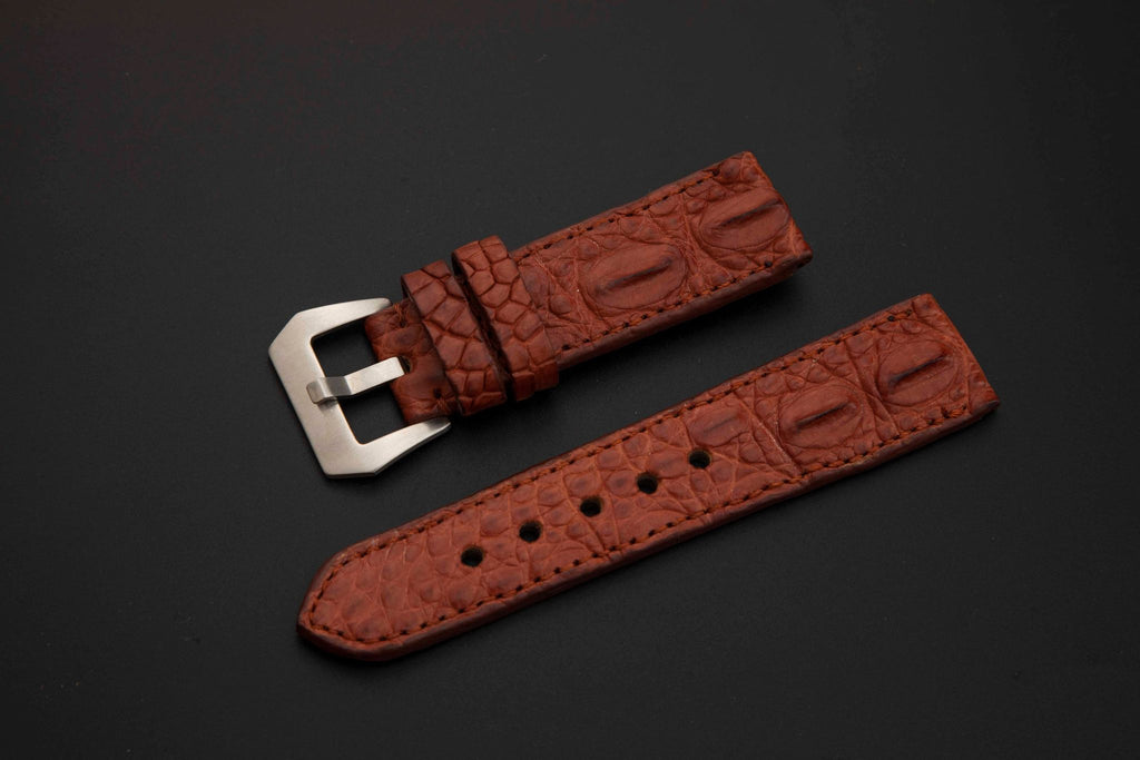 BROWN CROCODILE HORNBACK LEATHER STRAP