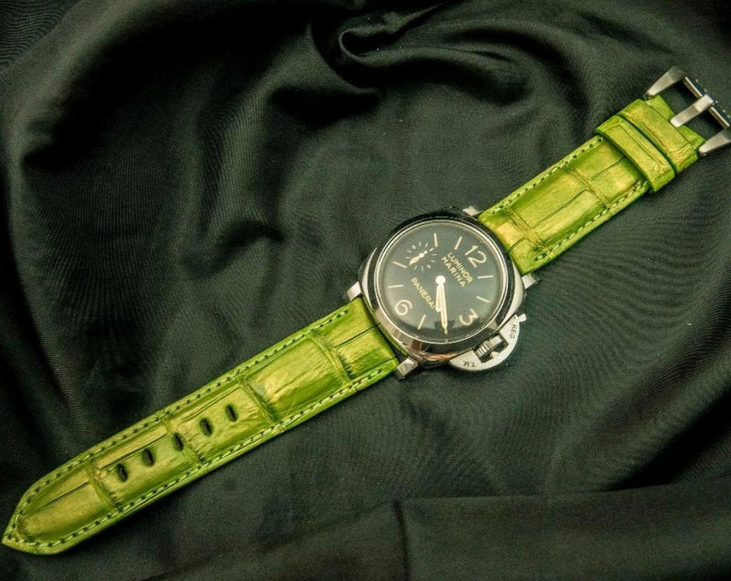 GREEN CROCODILE BELLY LEATHER STRAP