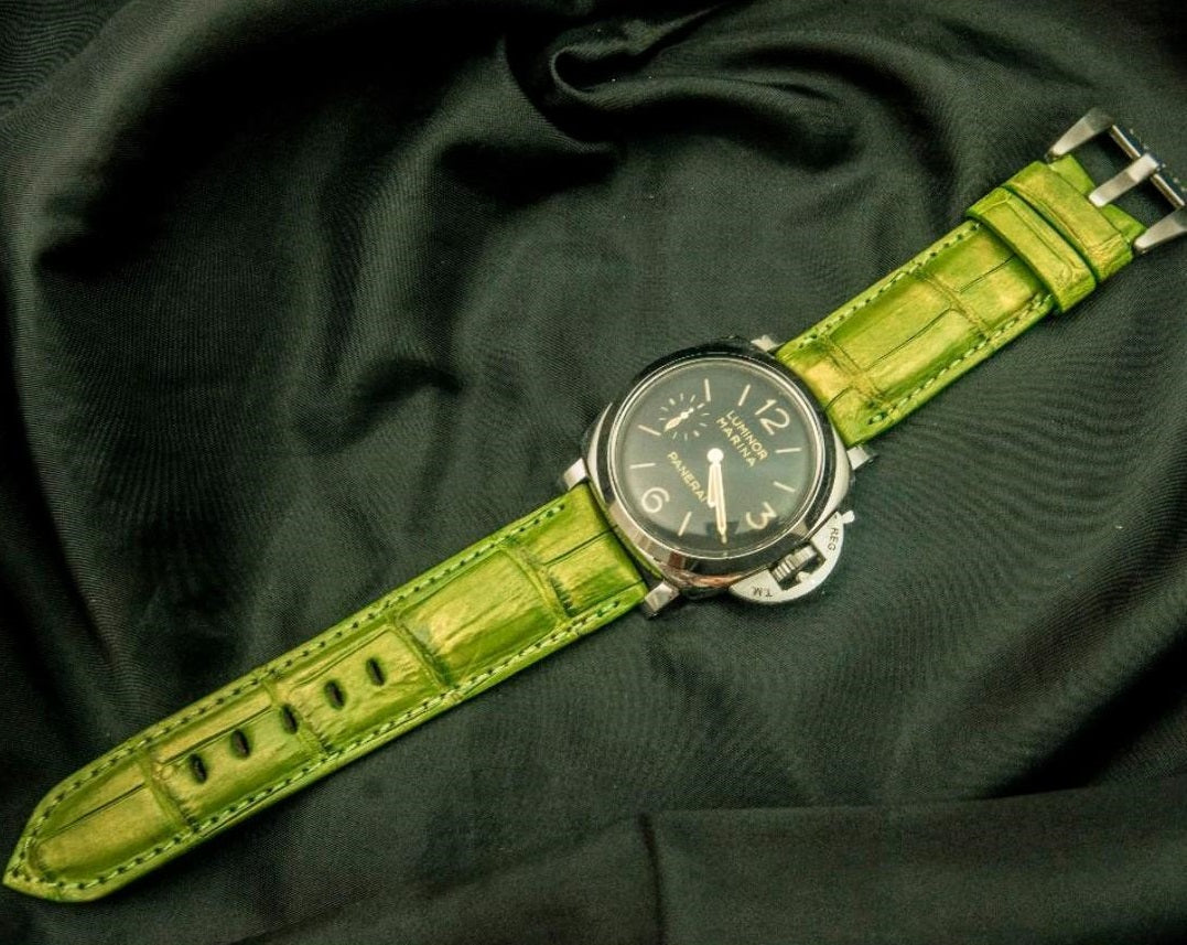 GREEN CROCODILE BELLY LEATHER STRAP
