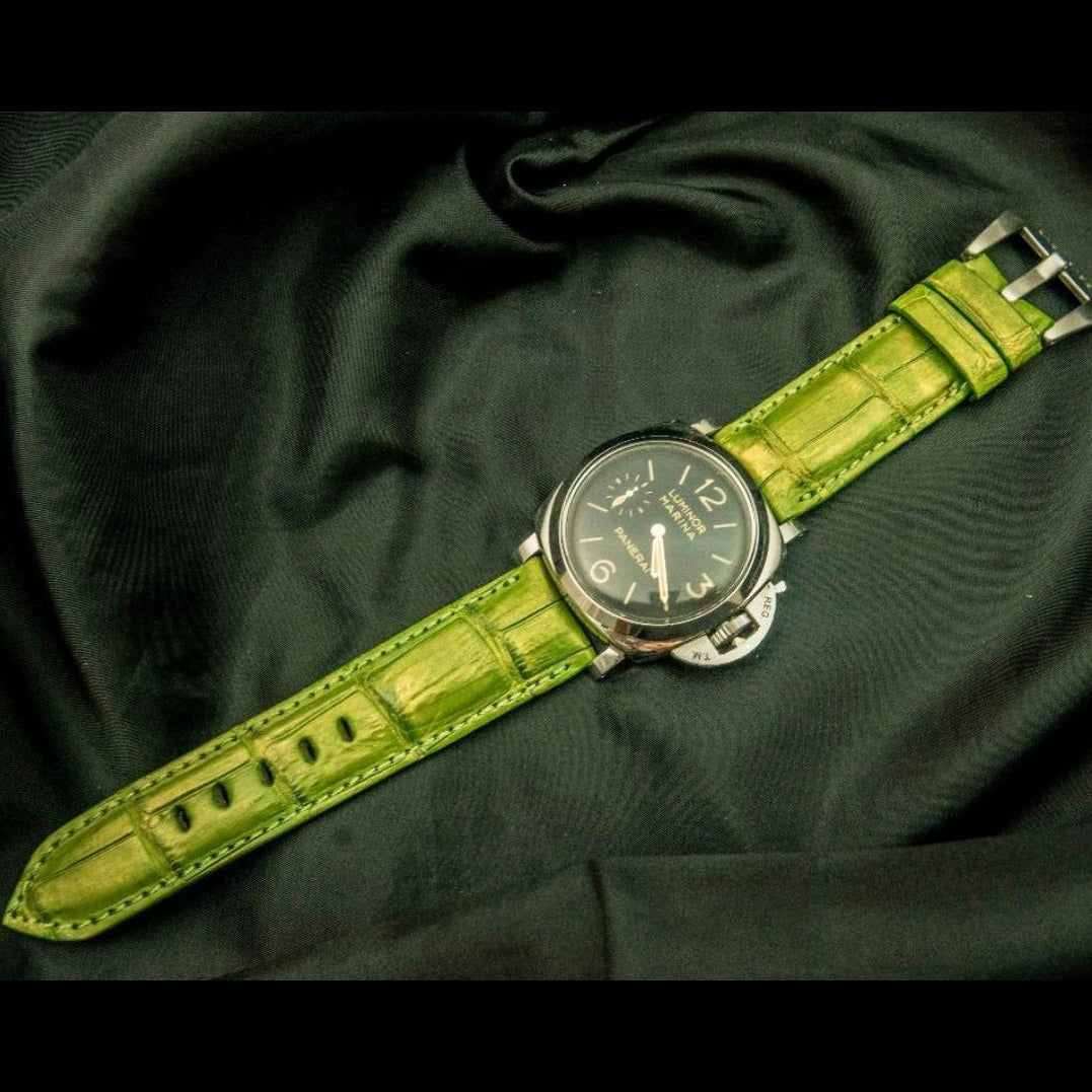 GREEN CROCODILE BELLY LEATHER STRAP