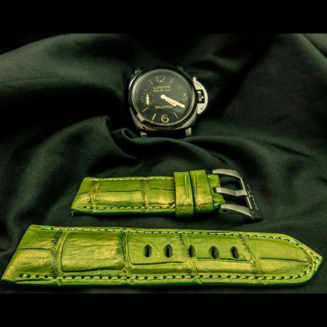 GREEN CROCODILE BELLY LEATHER STRAP