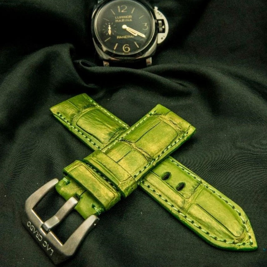 GREEN CROCODILE BELLY LEATHER STRAP