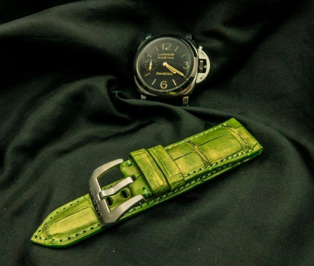 GREEN CROCODILE BELLY LEATHER STRAP