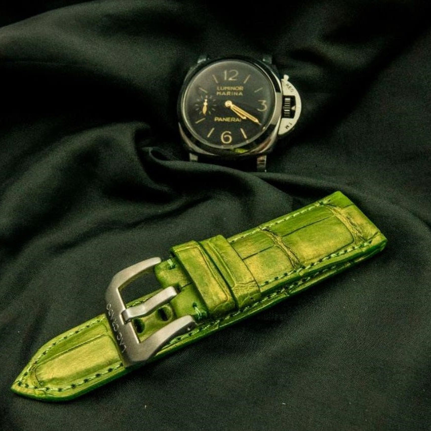 GREEN CROCODILE BELLY LEATHER STRAP
