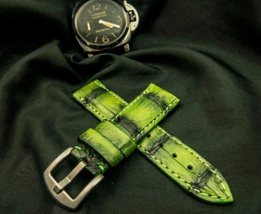 GREEN&BLACK CROCODILE BELLY LEATHER STRAP
