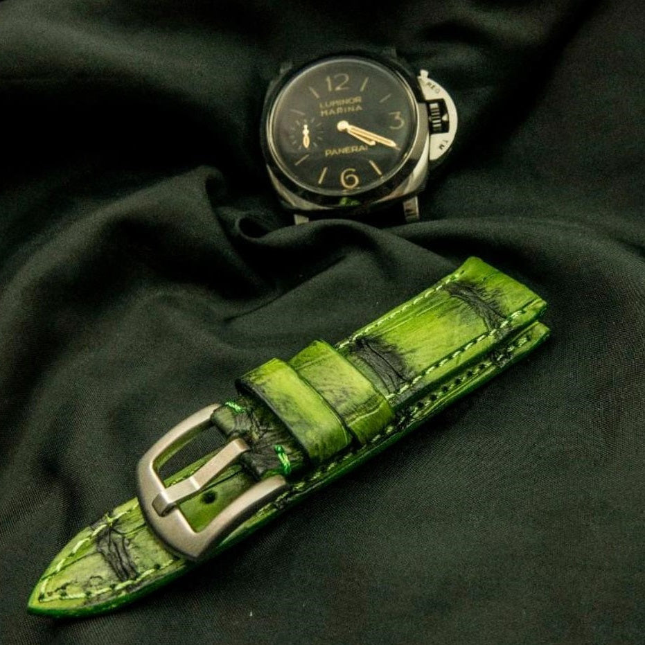 GREEN&BLACK CROCODILE BELLY LEATHER STRAP