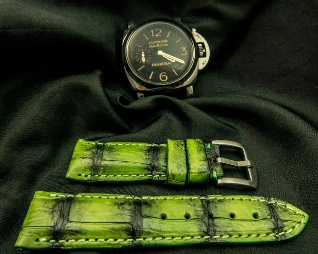 GREEN&BLACK CROCODILE BELLY LEATHER STRAP