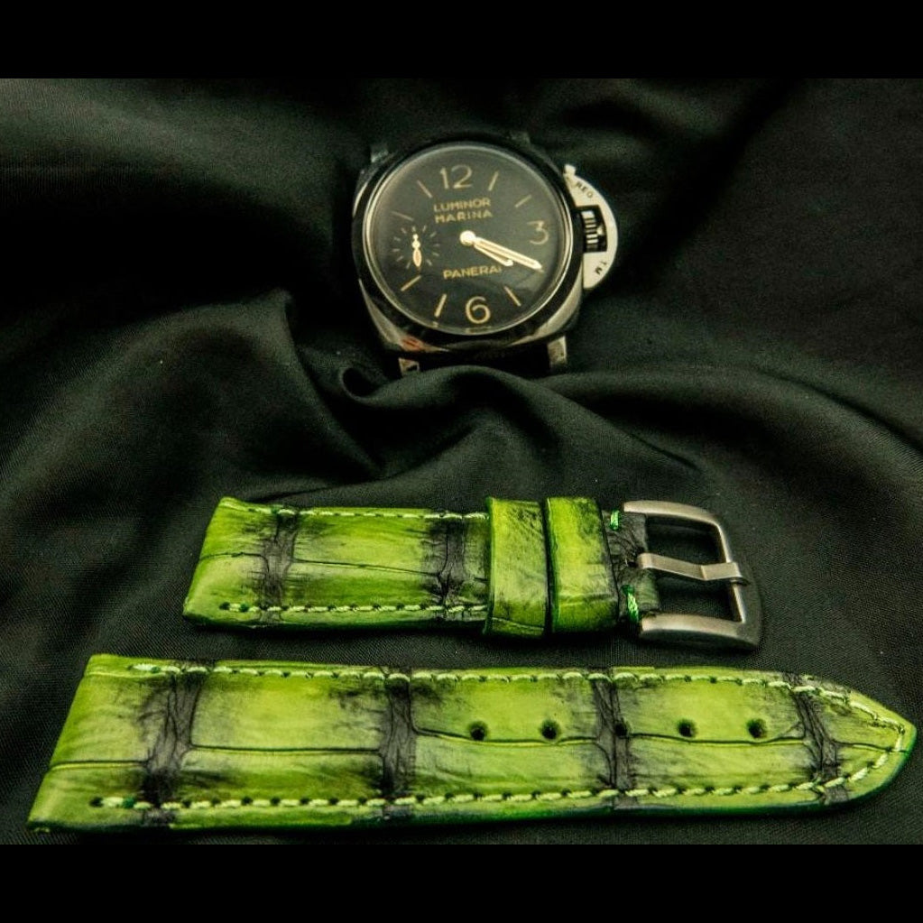 GREEN&BLACK CROCODILE BELLY LEATHER STRAP