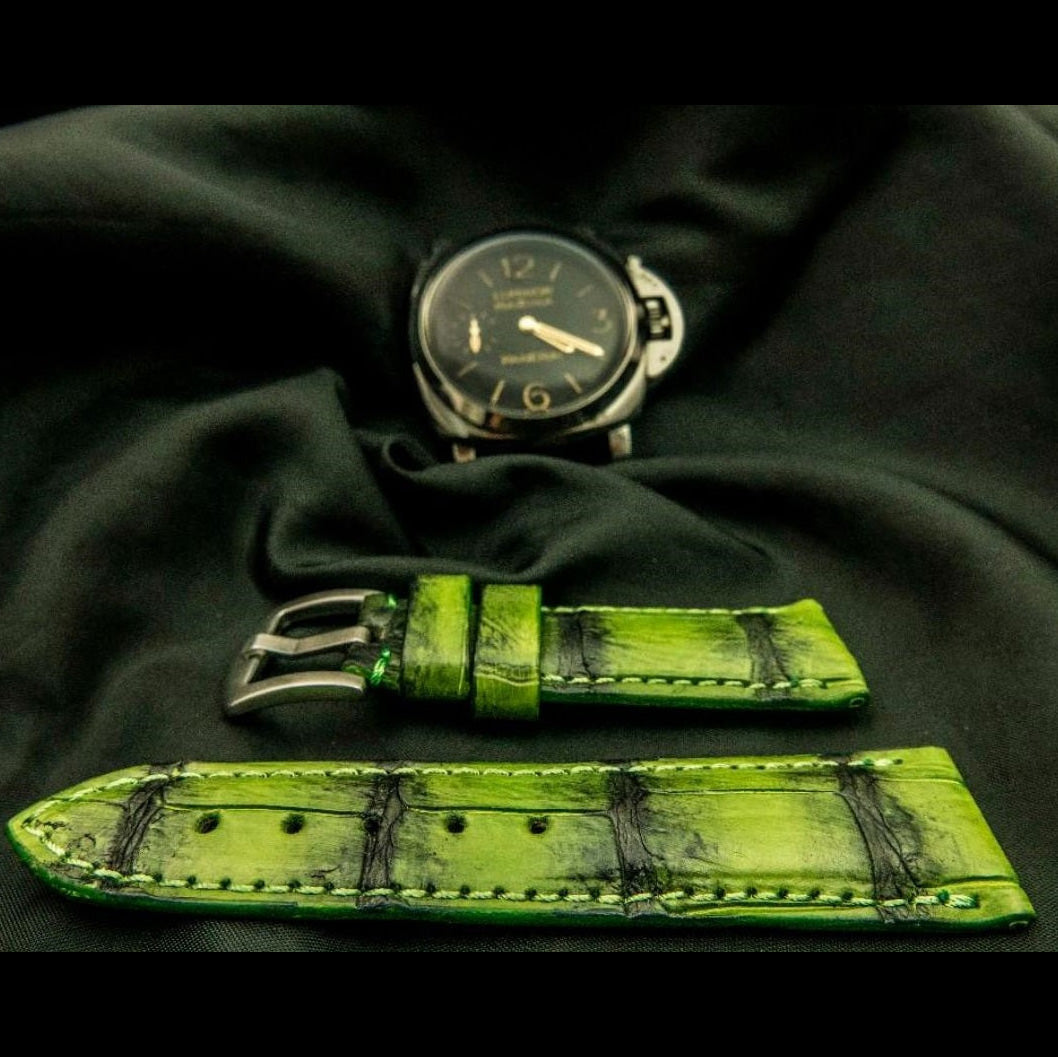 GREEN&BLACK CROCODILE BELLY LEATHER STRAP