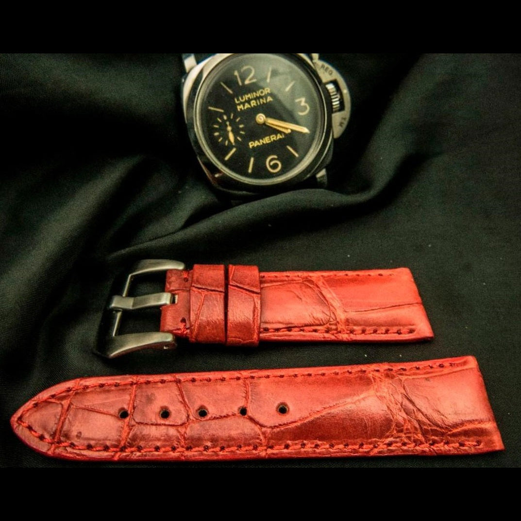 RED CROCODILE BELLY LEATHER STRAP