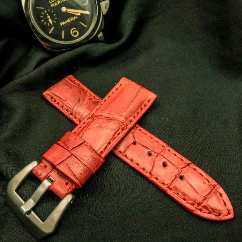RED CROCODILE BELLY LEATHER STRAP