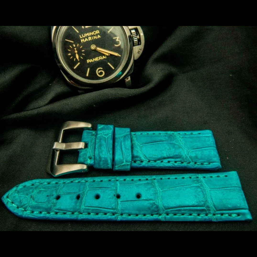 BLUE CROCODILE BELLY LEATHER STRAP