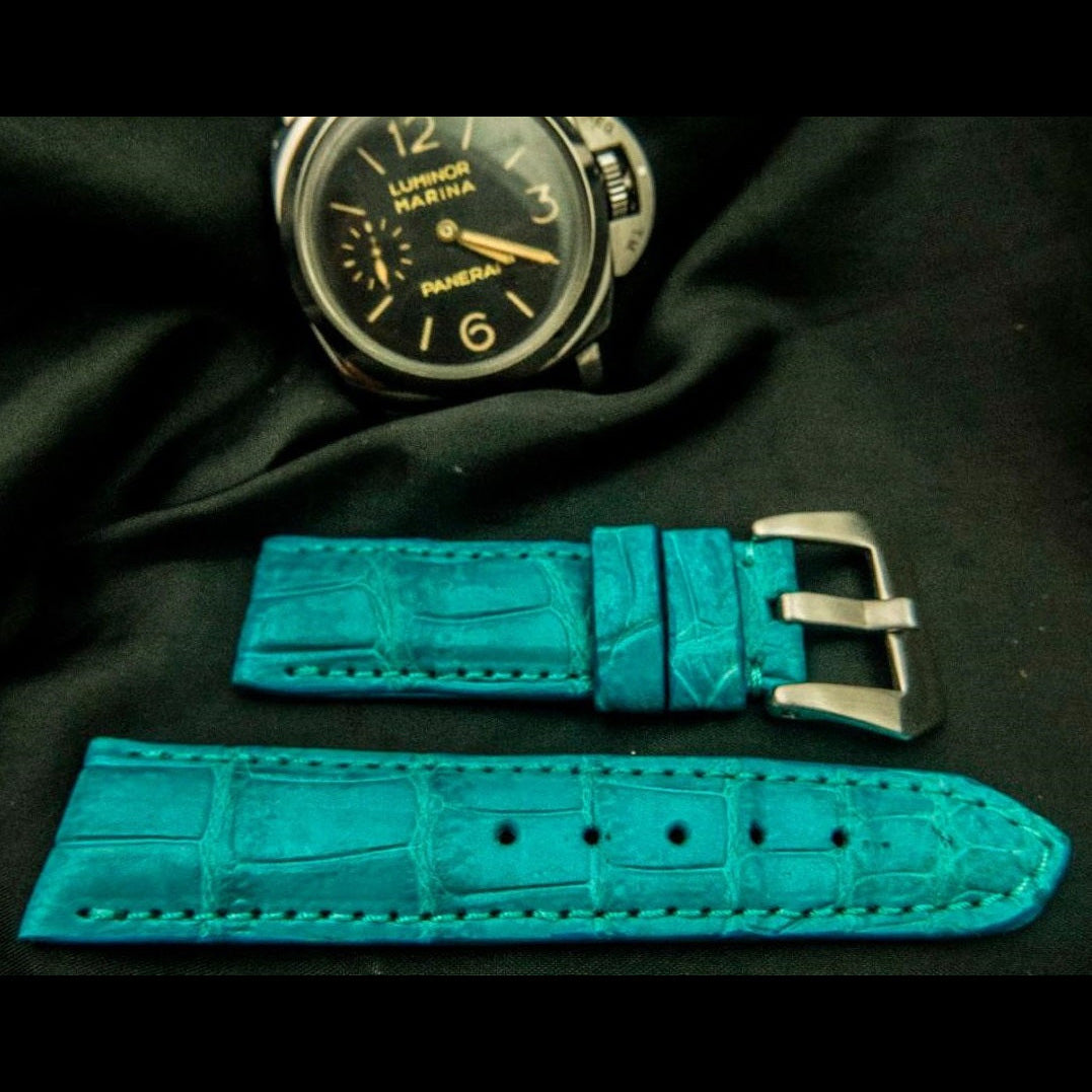 BLUE CROCODILE BELLY LEATHER STRAP