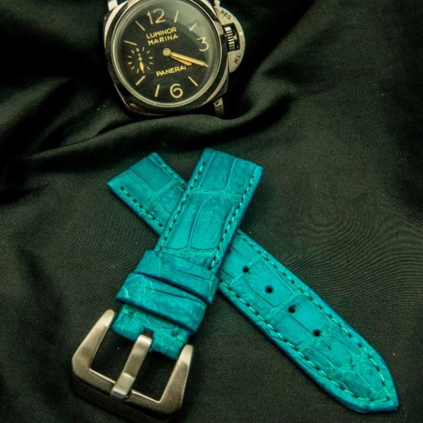 BLUE CROCODILE BELLY LEATHER STRAP