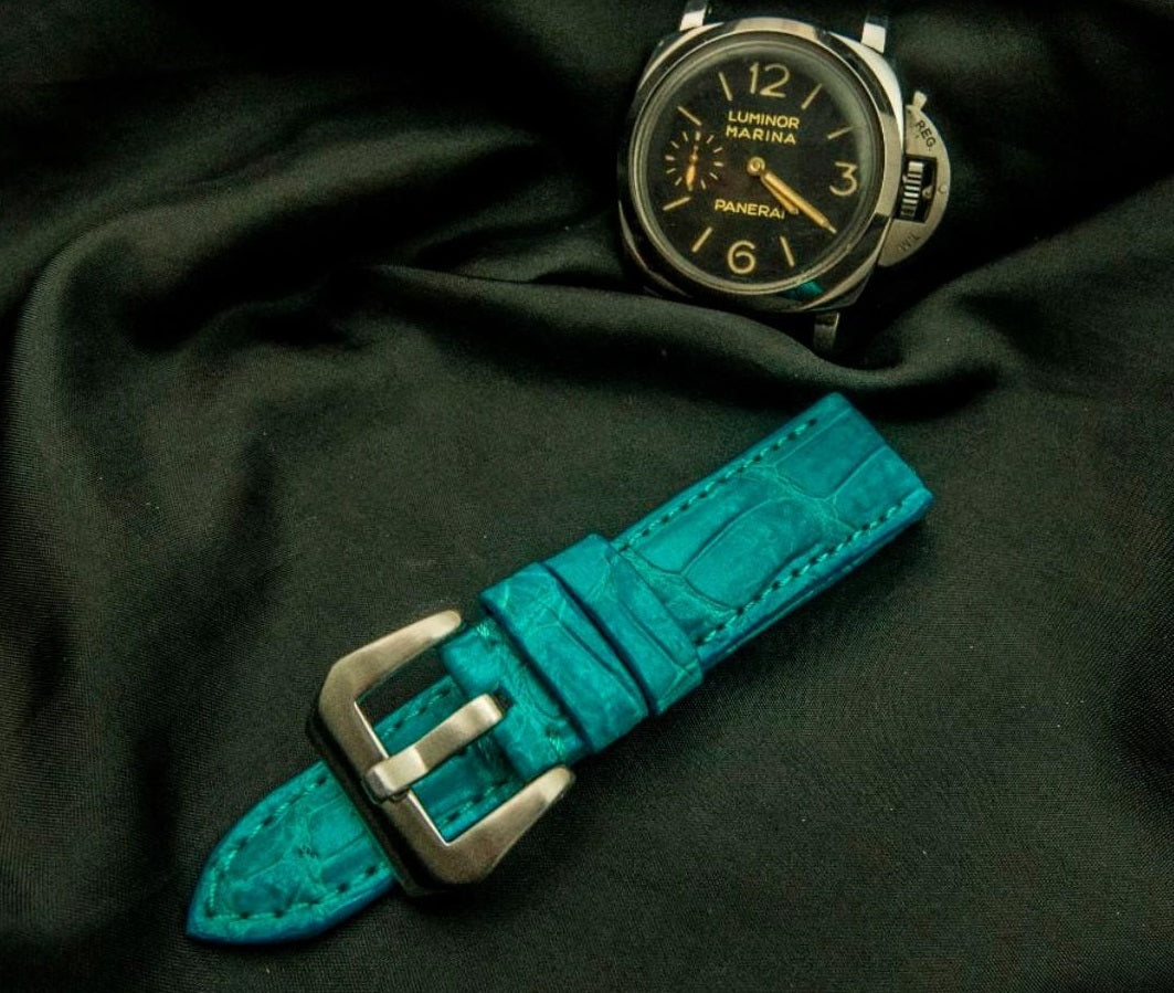 BLUE CROCODILE BELLY LEATHER STRAP
