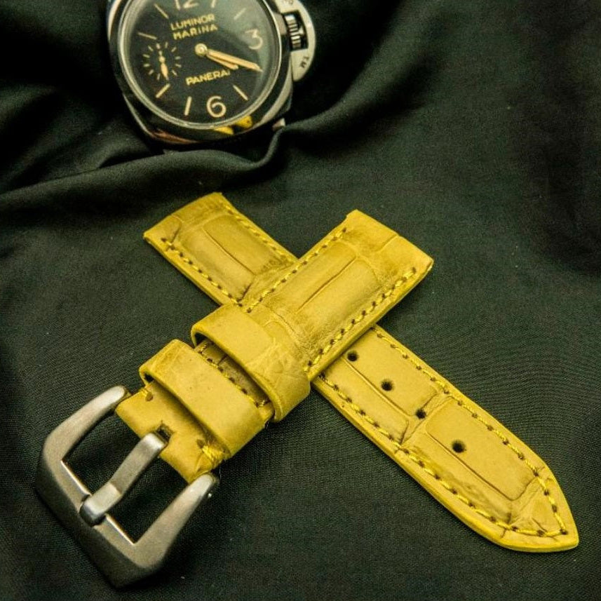 YELLOW CROCODILE BELLY LEATHER STRAP