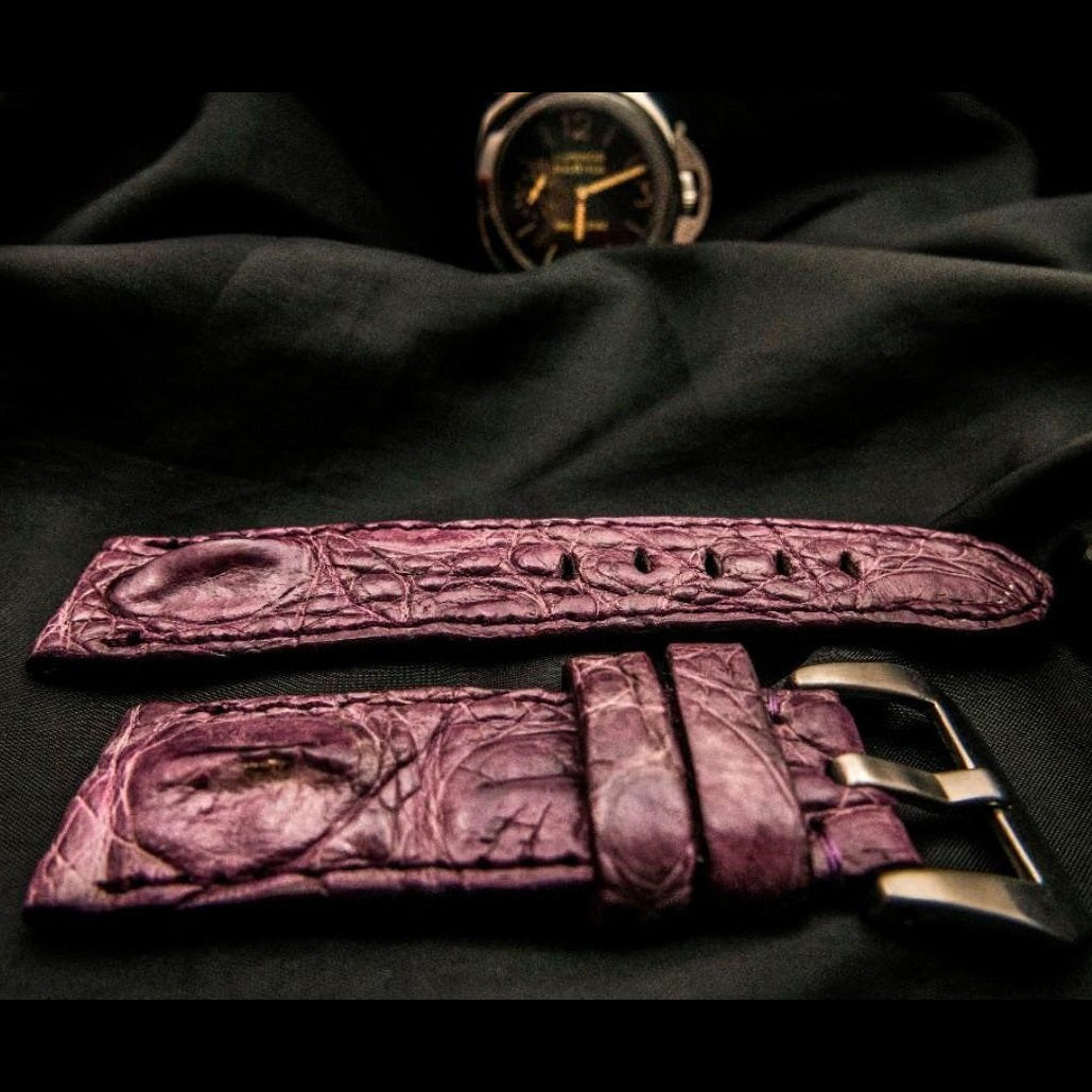 PURPLE CROCODILE HORNBACK LEATHER STRAP