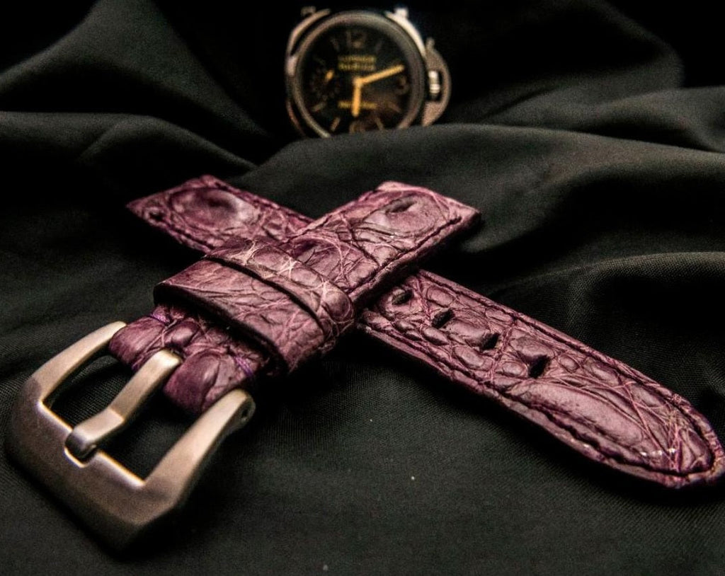 PURPLE CROCODILE HORNBACK LEATHER STRAP