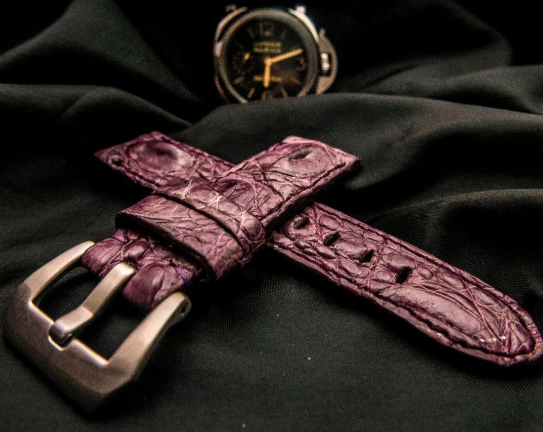 PURPLE CROCODILE HORNBACK LEATHER STRAP