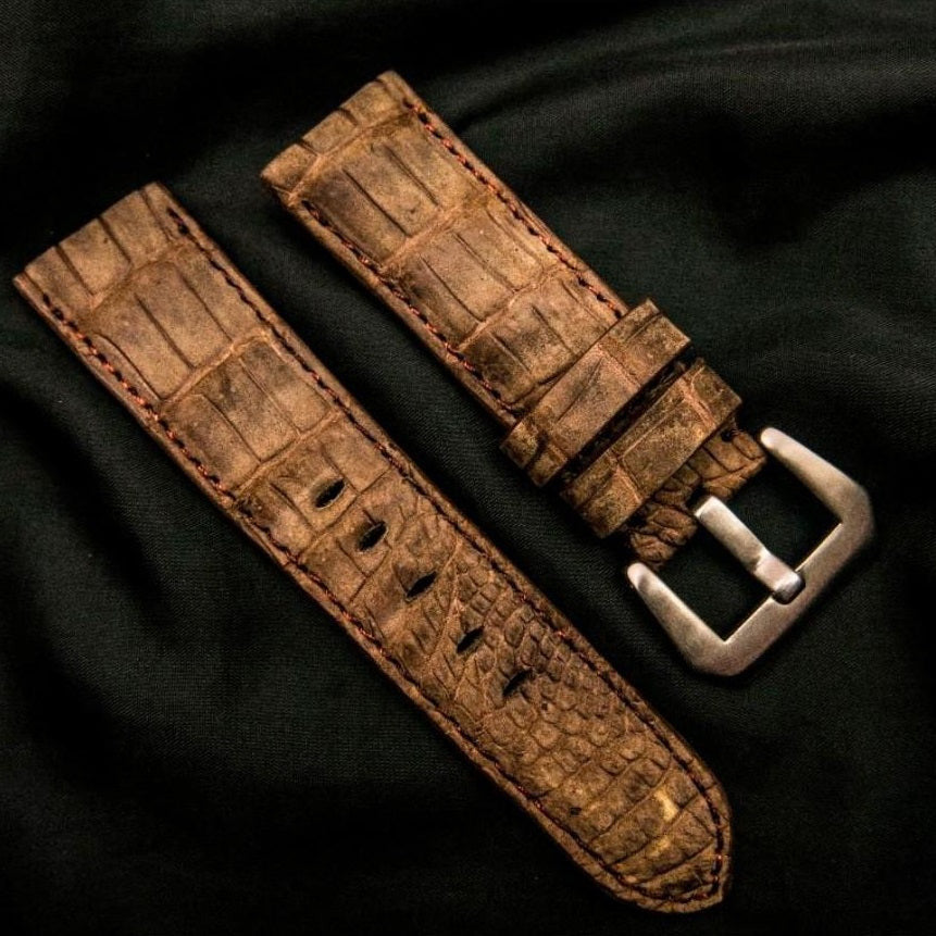 BROWN CROCODILE BELLY LEATHER STRAP