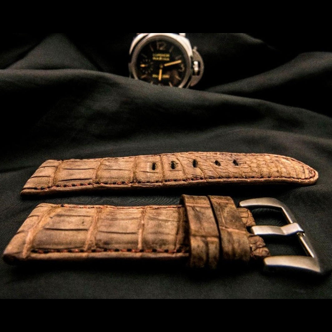 BROWN CROCODILE BELLY LEATHER STRAP