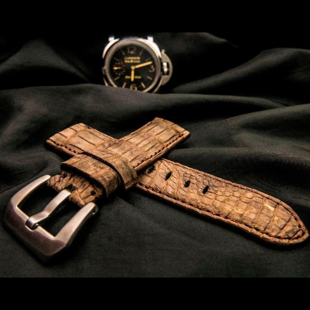 BROWN CROCODILE BELLY LEATHER STRAP